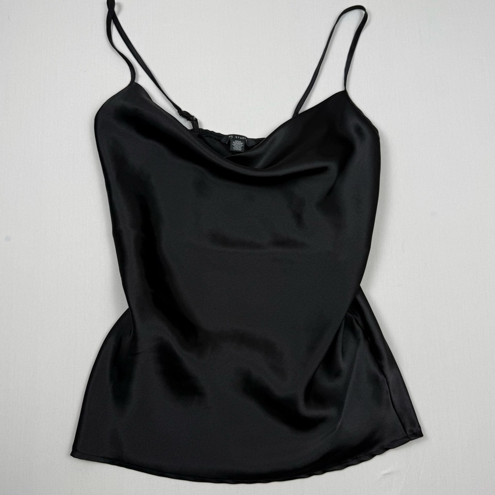 AE Studio American Eagle Black Satin Draped Neck Bias Cut Cami Tank Top - Small